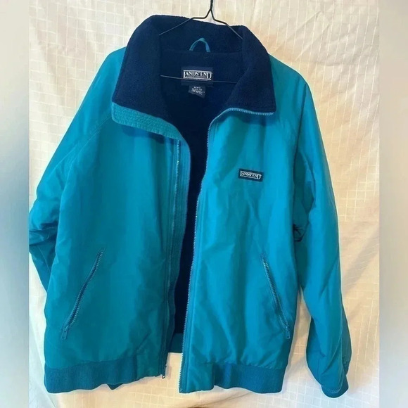 MensLands End Squall Jacket Made in USA Blue/green Fleece Lined Polartec Sz L